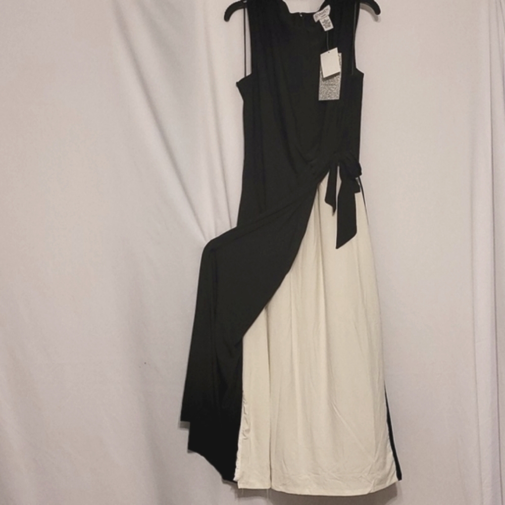 Carmen Marc Valvo Womem's Side Tie Color Block Midi Dress - Picture 8 of 11